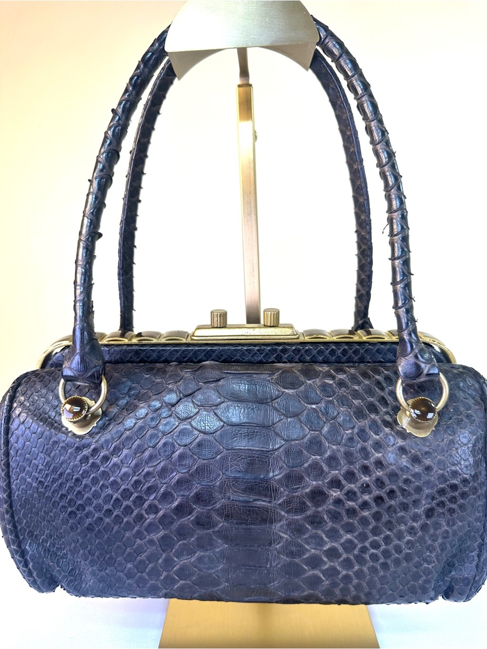Bottega Veneta RARE Kari Python Frame Baguette Ebano Brown/Charcoal Vintage COA - Picture 8 of 17